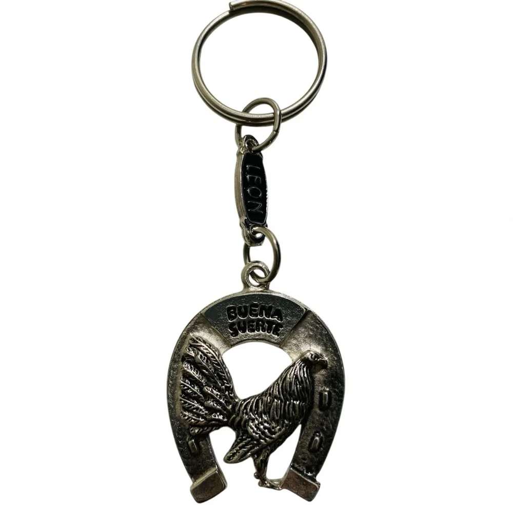 Rooster Fight Western Cowboy Metal Keychain Llavero Vaquero Pelea‎ Gallos New